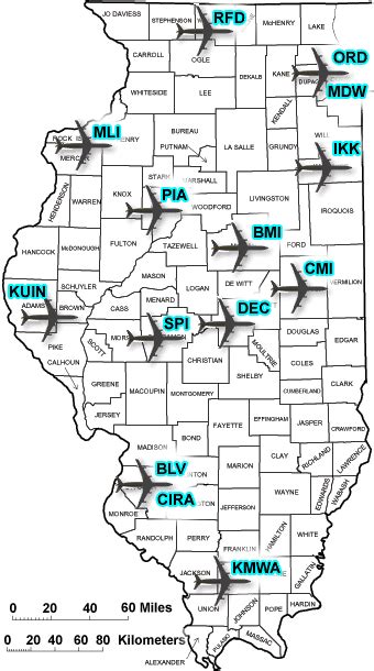 Illinois Airports and Major USA Airlines