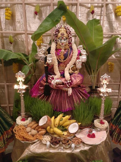 Varamahalakshmi | Goddess decor, Mandir decoration, Ganapati decoration