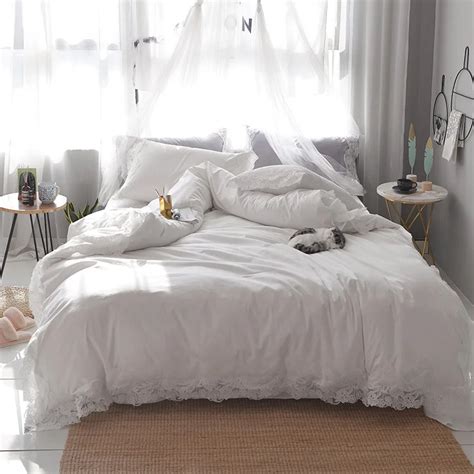 Five Colors Optional Simple Style White Lace Edge Bedding Set Duvet Cover Bed Linen Bed sheet ...