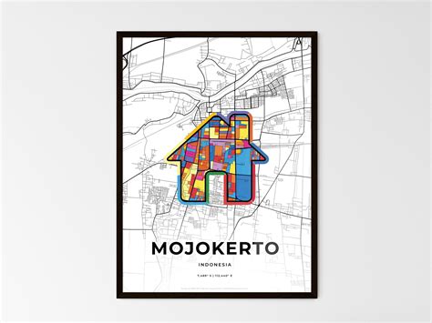 MOJOKERTO INDONESIA minimal art map with a colorful icon. Creative city map poster. Where we met ...