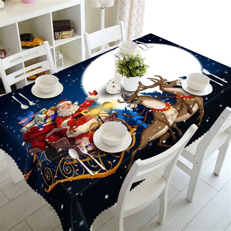 Christmas tablecloth snowflake tablecloth santa claus photo 3d print tablecloth blue christmas ...