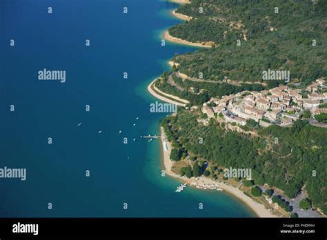 VILLAGE OF SAINTE-CROIX-DU-VERDON OVERLOOKING LAKE SAINTE-CROIX (aerial ...