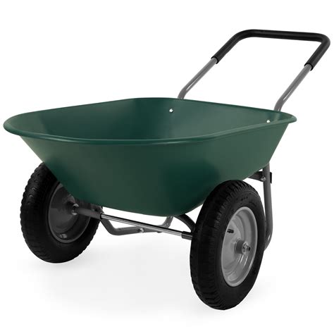 Best Choice Products Dual-Wheel Home Wheelbarrow Yard Garden Cart for Lawn, Construction - Green ...