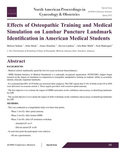 (PDF) Effects of Osteopathic Training and Medical Simulation on Lumbar Puncture Landmark ...