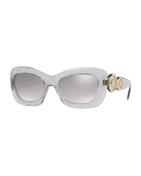 Versace Medusa '96 Mirrored Rectangular Sunglasses, Transparent Gray | Neiman Marcus