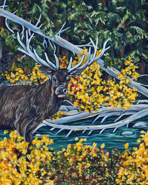 Deer acrylic original forest painting Cabin Deer | Etsy