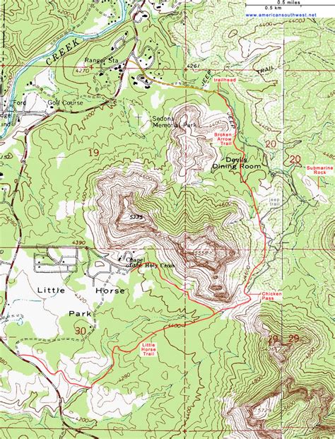 Topographic Map of the Broken Arrow Trail, Sedona, Arizona