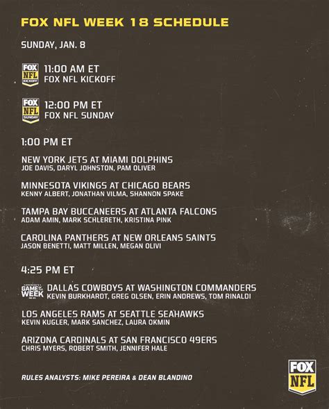 FOX NFL Week 18 Schedule and Regionalization - Fox Sports Press Pass