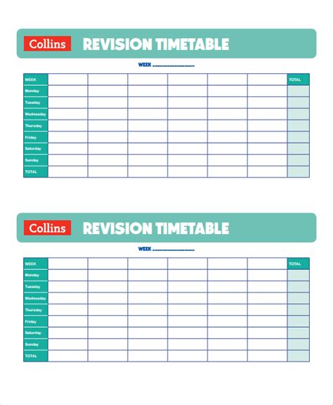 FREE 12+ Sample Revision Timetable Templates in PDF | MS Word