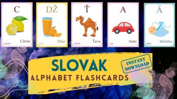 SLOVAK Alphabet FLASHCARD with picture, Learning Slovak, Slovak Letter ...