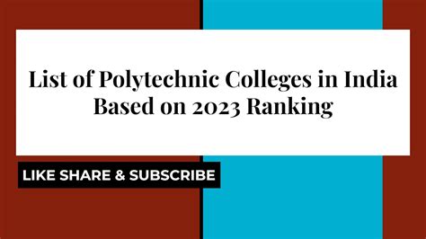 List of Polytechnic colleges in India on ranking 2023 || Diploma ...