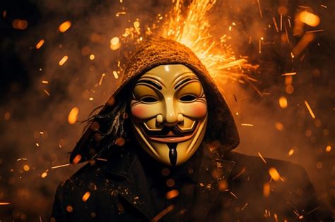 Premium AI Image | a Guy Fawkes maskhighlighted by the dancing light