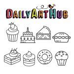 Sweet Dessert Outline Drawing Clip Art Set – Daily Art Hub // Graphics, Alphabets & SVG