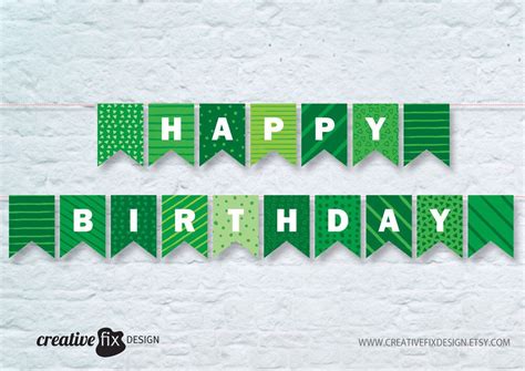 Green Happy Birthday Printable Banner. Green Bunting Flags. Green ...