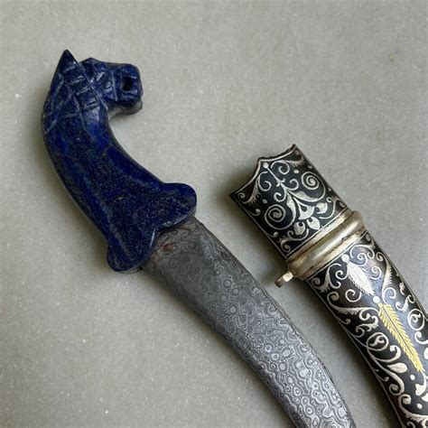 Vintage Mughal Indo Persian Lapis Lazuli Handle Dagger Knife Khanjar With Silver and Gold ...