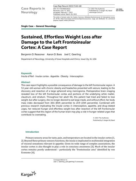 (PDF) Sustained, Effortless Weight Loss after Damage to the Left ...