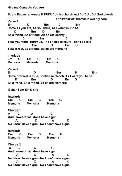 nirvana come as you are easy chords and strum pattern | Easy guitar songs, Guitar songs for ...