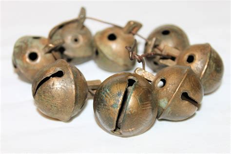 Antique Sleigh Bells, set of 8 No. 3 Solid Brass Sleigh Bells, Petal Bells