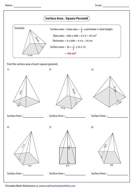 Surface Area Worksheets