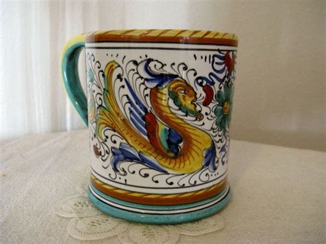 Colorful Fima Deruta Italian Pottery MUG Hand Painted Raffaelesco, Made in Italy, Mythological ...