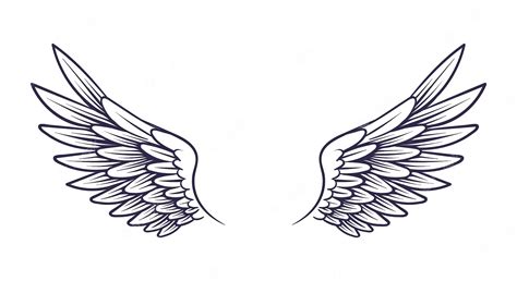 Premium Vector | Drawn wing angel wings with feathers elements for logo label or tattoo stencil ...