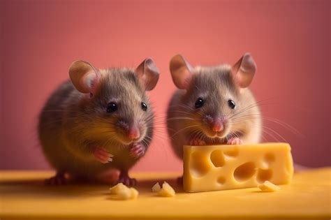 Premium Photo | Two rats eating a piece of cheese on a table