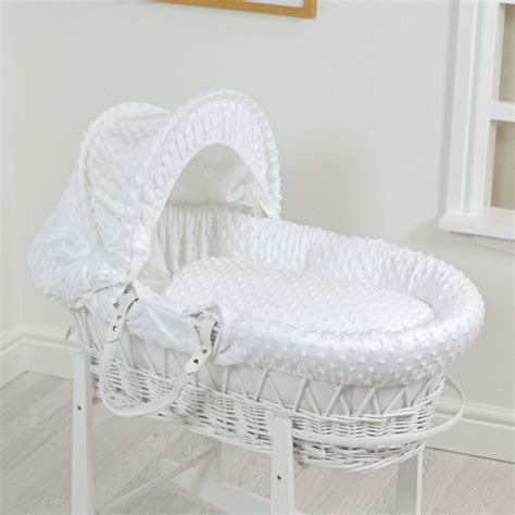 4Baby Luxury Padded White Wicker Baby Moses Basket - White Dimple | Buy at Online4baby