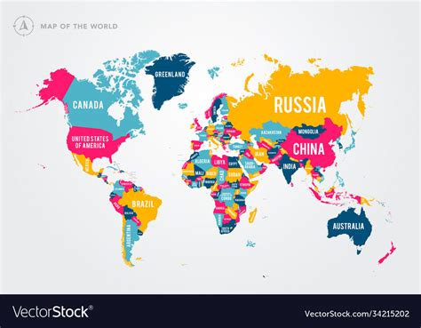 Colorful map world with country names Royalty Free Vector