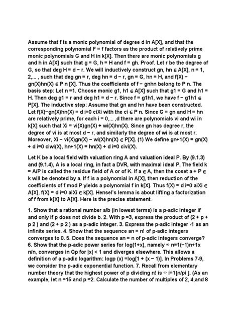 A Monic Polynomial of Degree | PDF | Field (Mathematics) | Mathematical Analysis