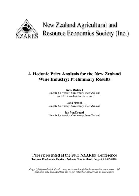 (PDF) A Hedonic Price Analysis for the New Zealand Wine Industry: Preliminary Results | Katie ...