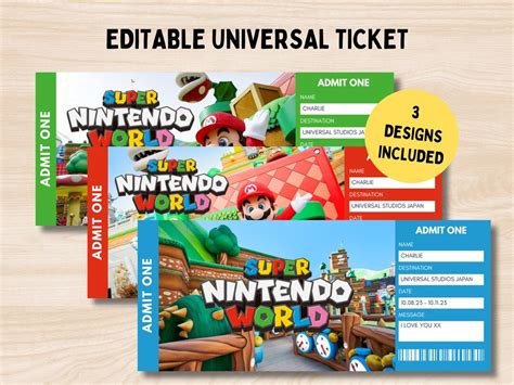 Super Nintendo World, Universal Trip Editable Ticket, Universal Gift ...