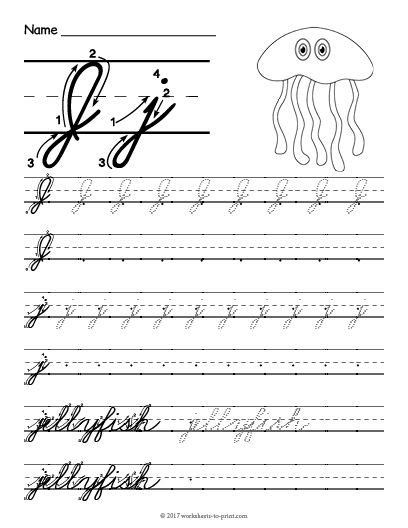 Free Printable Cursive J Worksheet | Cursive writing practice sheets ...