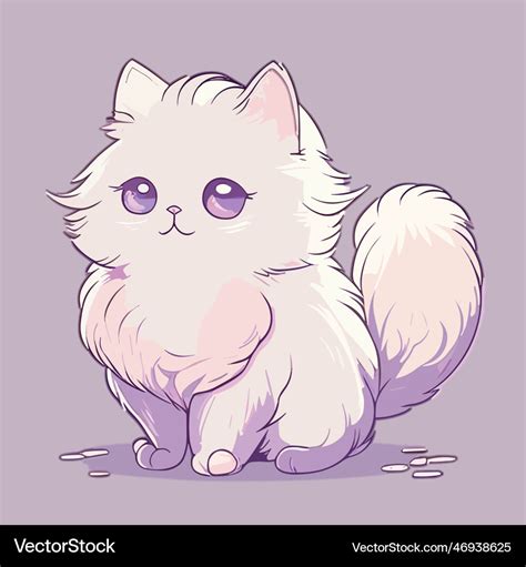 Cute cartoon cat of a white fluffy Royalty Free Vector Image