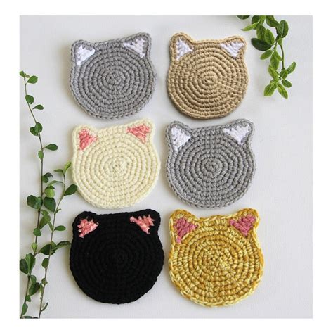 Cat Face Coasters Set of 6, Crochet Cat Head Coasters, Christmas Gift ...