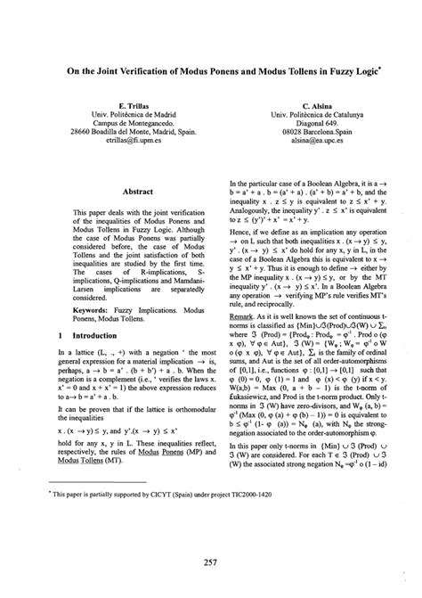 (PDF) On the joint verification of modus ponens and modus tollens in ...