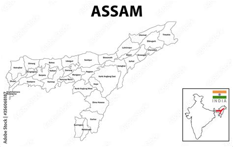 Assam map. Political and administrative map of Assam with districts ...