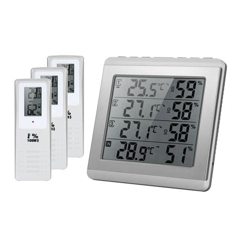 Weather Wireless LCD Digital Temperature Humidity Meter Four channel Thermometer Hygrometer ...