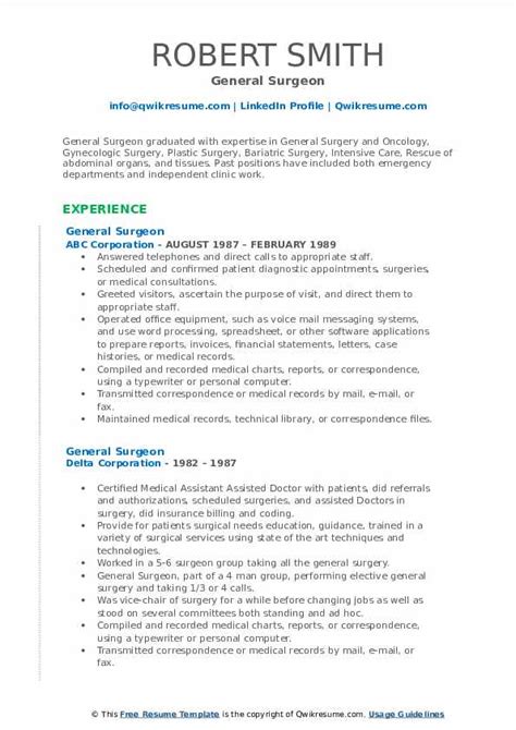 General Surgeon Resume Samples | QwikResume