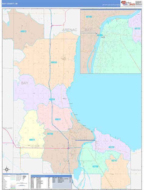 Bay County, MI Wall Map Color Cast Style by MarketMAPS