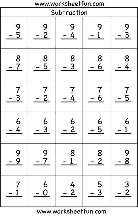 Subtraction Printable Worksheets