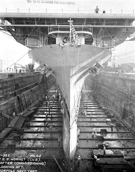 USS Hornet CV-8 in drydock at the Norfolk Naval Shipyard, Portsmouth, Virginia, November 1941 ...