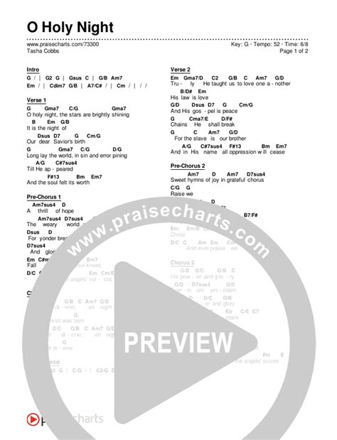 O Holy Night Chords PDF (Tasha Cobbs Leonard) - PraiseCharts