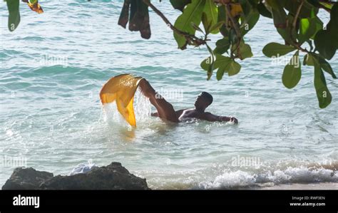 Male Mermaid, known as Shokoy, practicing in Sea - Boracay Island, Panay - Philippines Stock ...