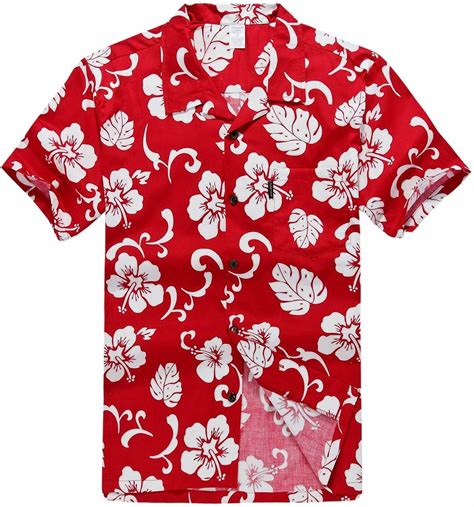 Men's Aloha Hawaiian Shirt Red Hibiscus Floral Tiki Design - Big Sizes ...