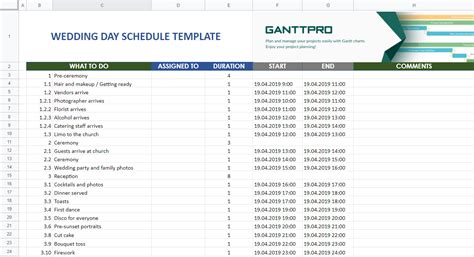 Wedding day schedule template | Excel Template | Free Download