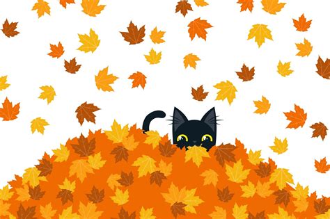 funny black cat in fall/autumn leaves Halloween Items, Halloween Cards, Halloween Decorations ...