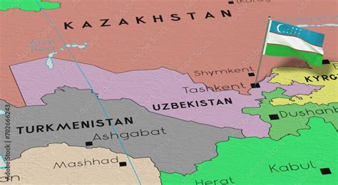 Uzbekistan, Tashkent - national flag pinned on political map - 3D ...