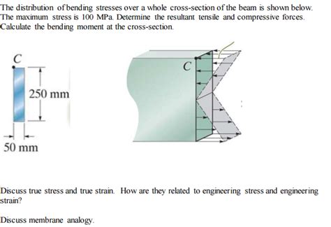 Solved 1)The distribution of bending stresses over a whole | Chegg.com