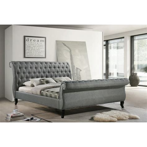 Nottingham King-Size Tufted Sleigh Upholstered Platform Sleigh Bed in ...