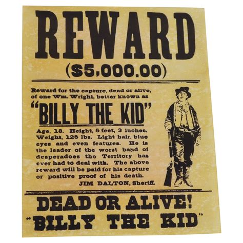 Buy Beck's Closet Billy The Kid Wanted Dead or Alive Outlaw Old West Bar Pub Wall Decor Online ...